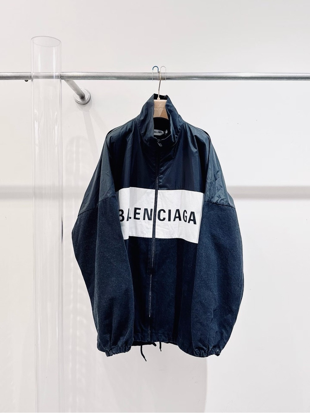 Balenciaga Black and White Block Logo Windbreaker